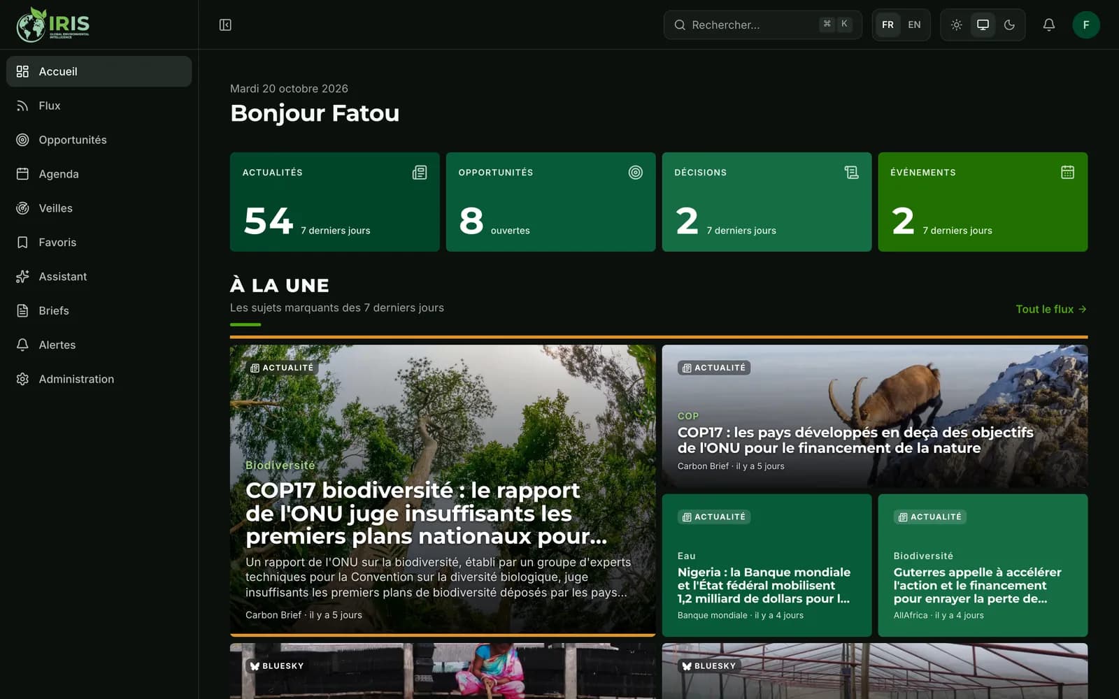 Tableau de bord IRIS : sujets marquants de la semaine et opportunités ouvertes